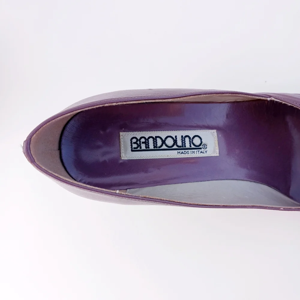 VINTAGE ITALIAN LEATHER Purple Plum Peep-Toe Heels Size 6 - Picture 4 of 10